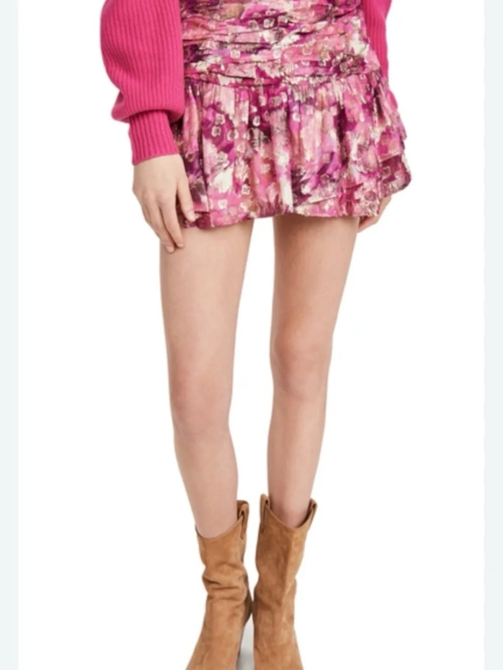 LoveShackFancy Moe Metallic Pink Ruffle Mini Skirt - Picture 2 of 5